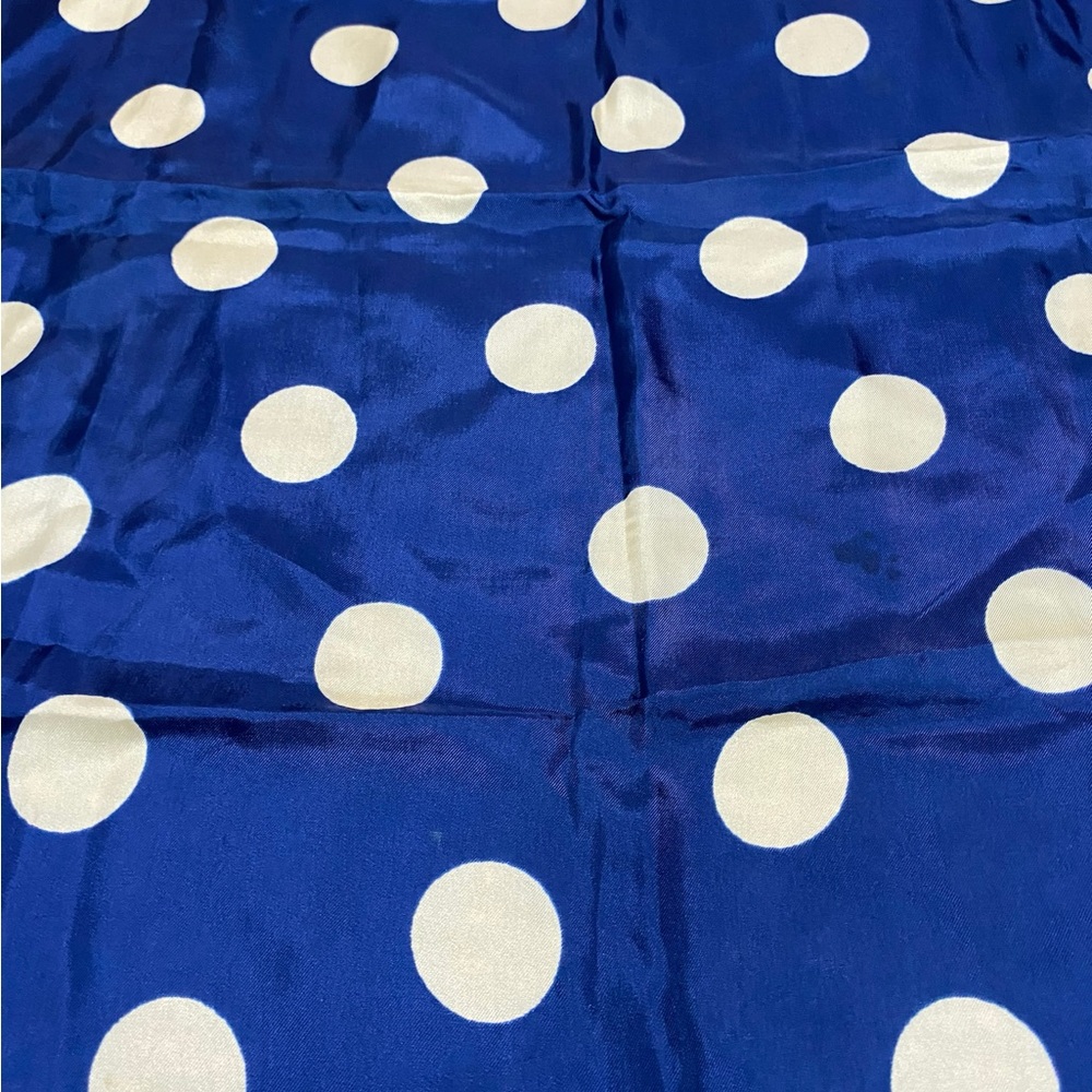 Vintage Roy Thirkell Silk Scarf. Royal Blue w/white polka dots. Worn. - Picture 2 of 4